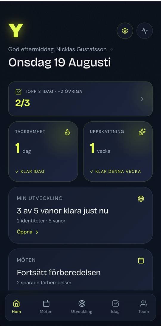 The Y Leader-appen: vanor, tacksamhet och dagens tre viktigaste